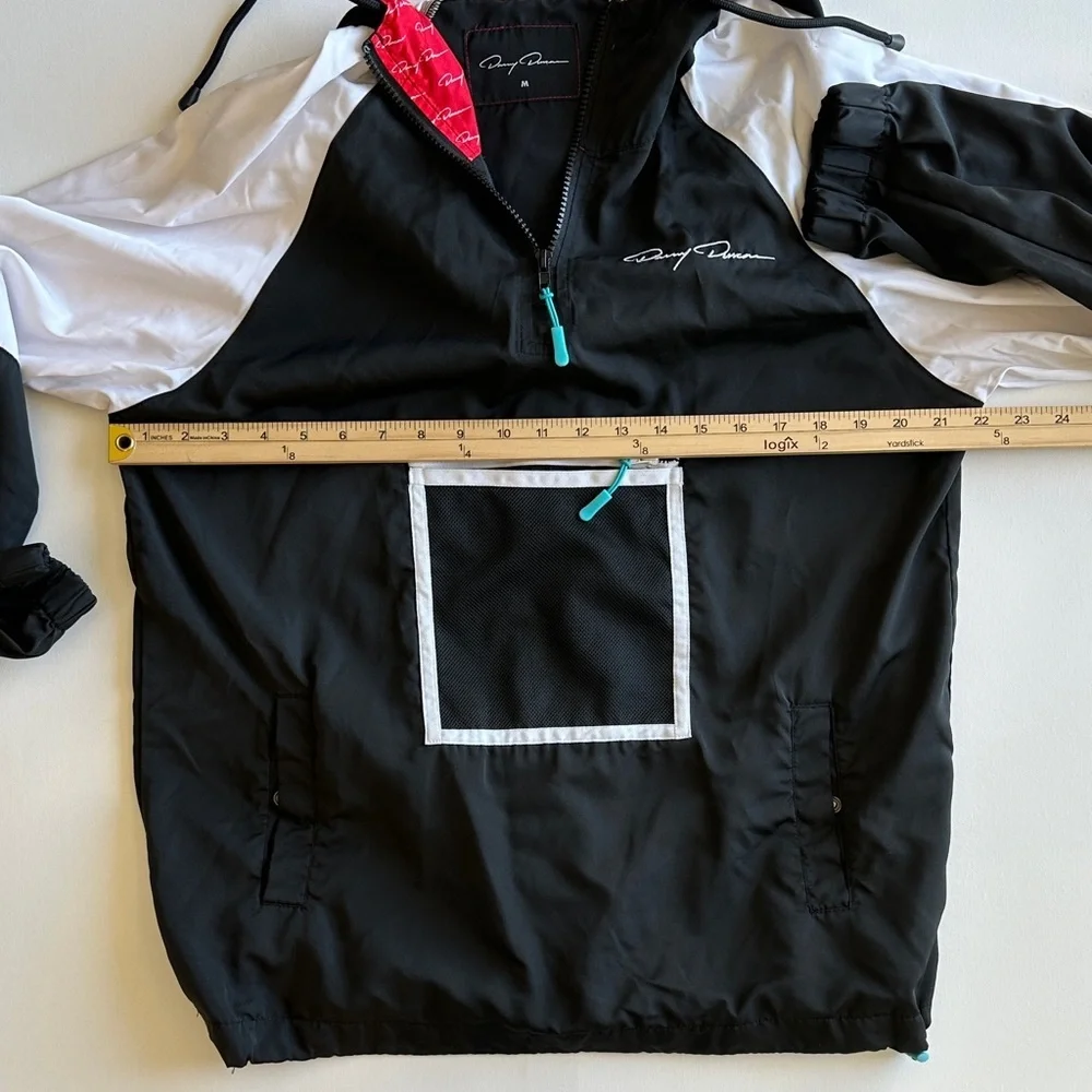 Danny Duncan Black White Windbreaker Hoodie Red Lined Hood Streetwear Size M